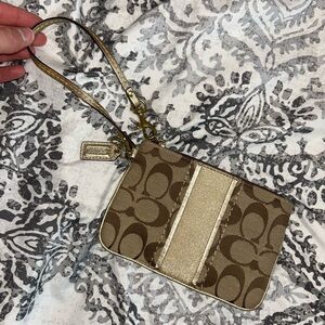 Authentic Coach Tan and Gold Signature Wristlet